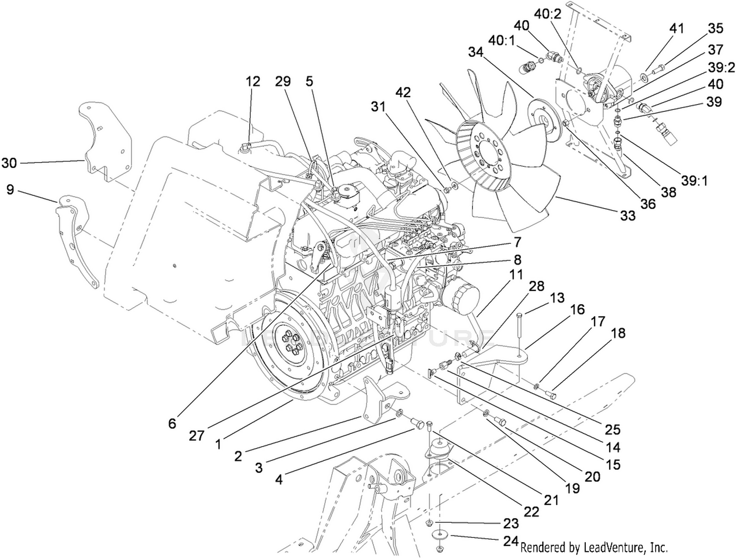 Engine Mount, Fuel Line and Fan Drive Assembly