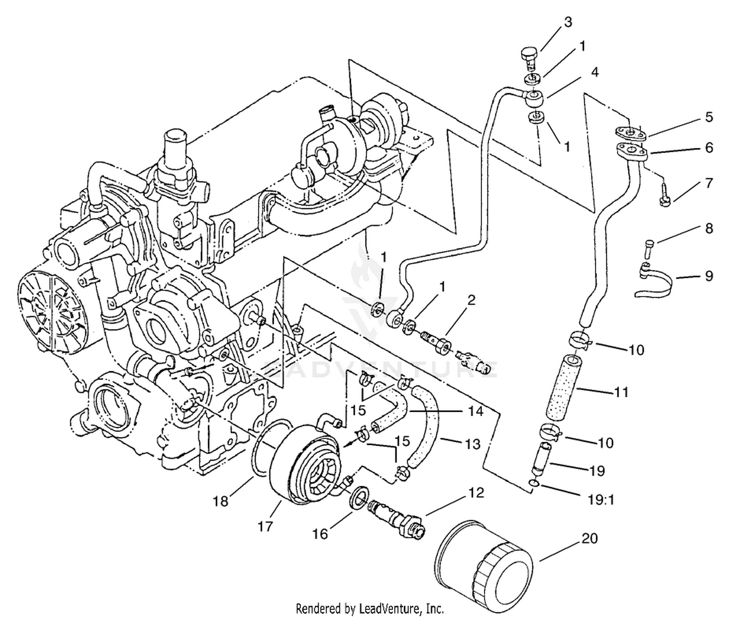Filter, Oil Cooler and Pipe Assembly