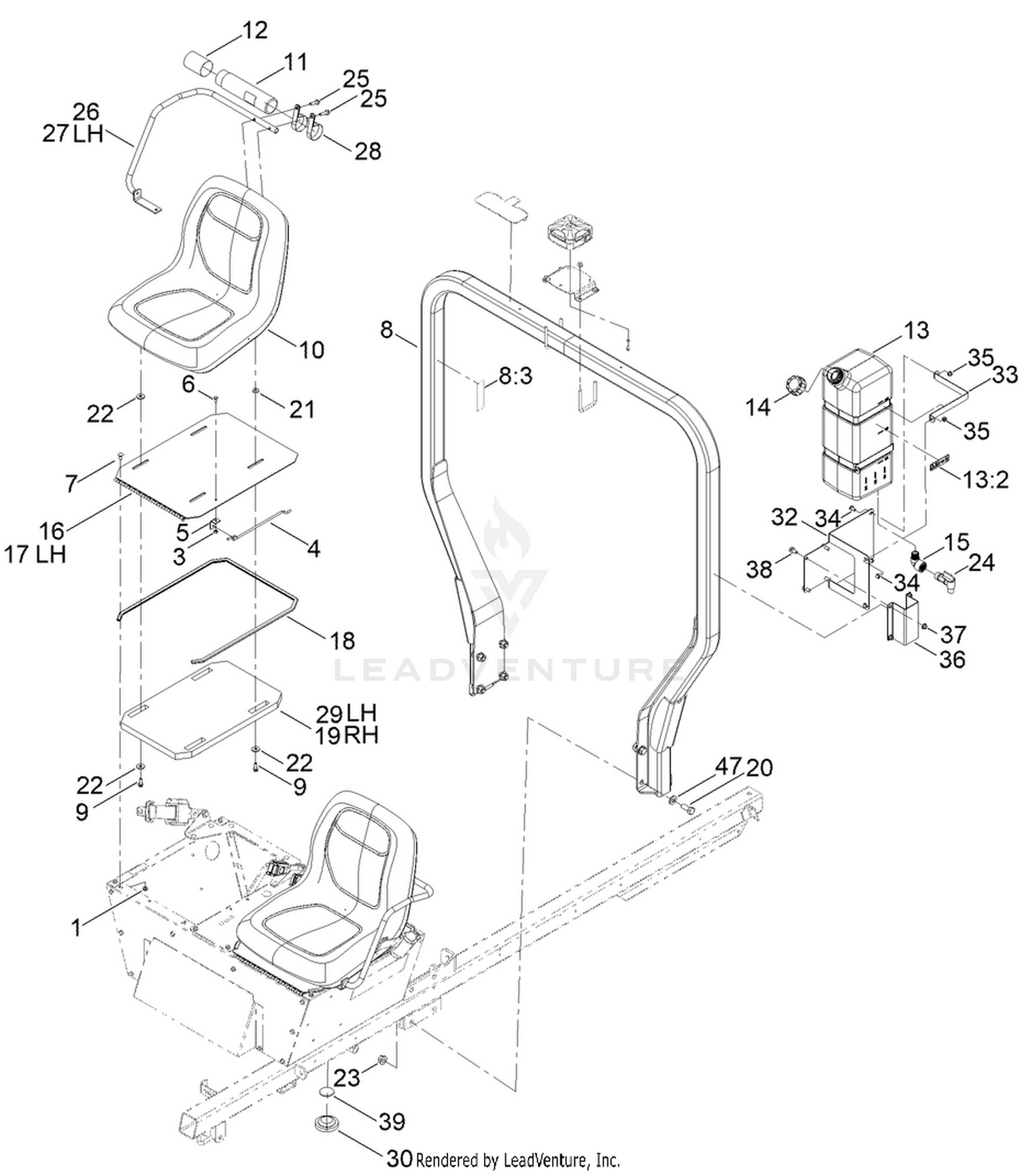 Seat, Fresh Water Tank and  Roll-Over Protection System Assembly