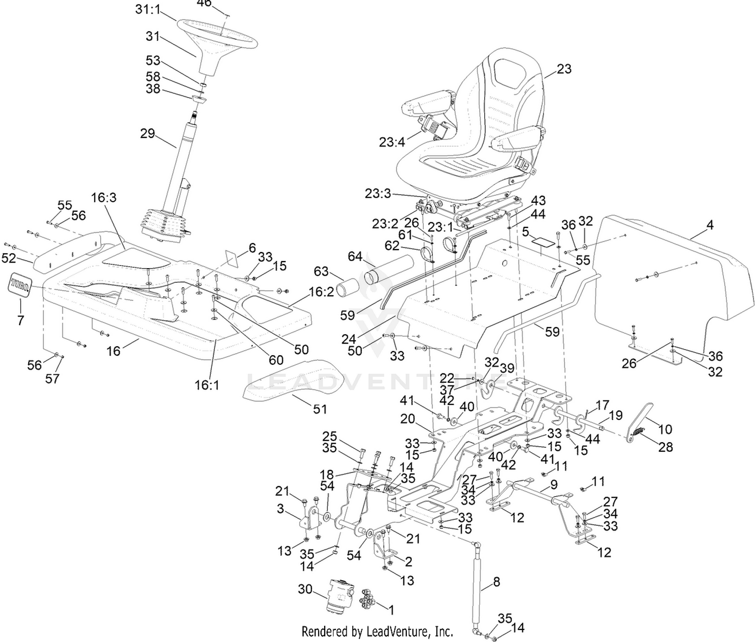 Steering Column, Seat and Platform Assembly