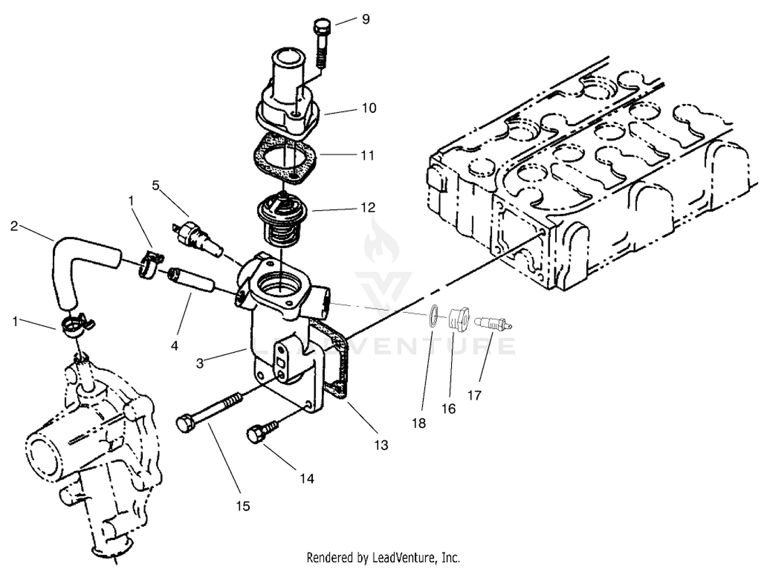 Water Flange and Thermostat Assembly
