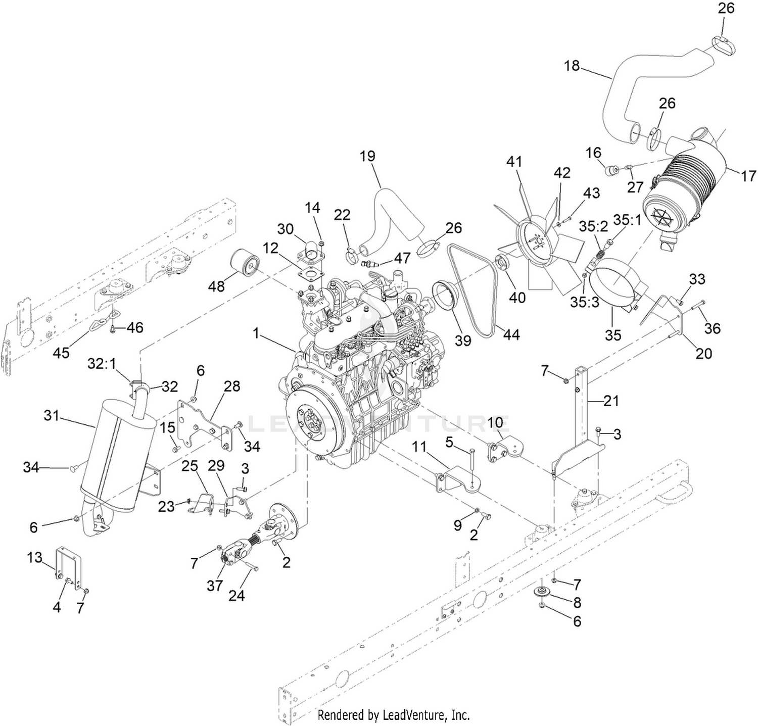 Engine, Air Cleaner and Drive Shaft Assembly