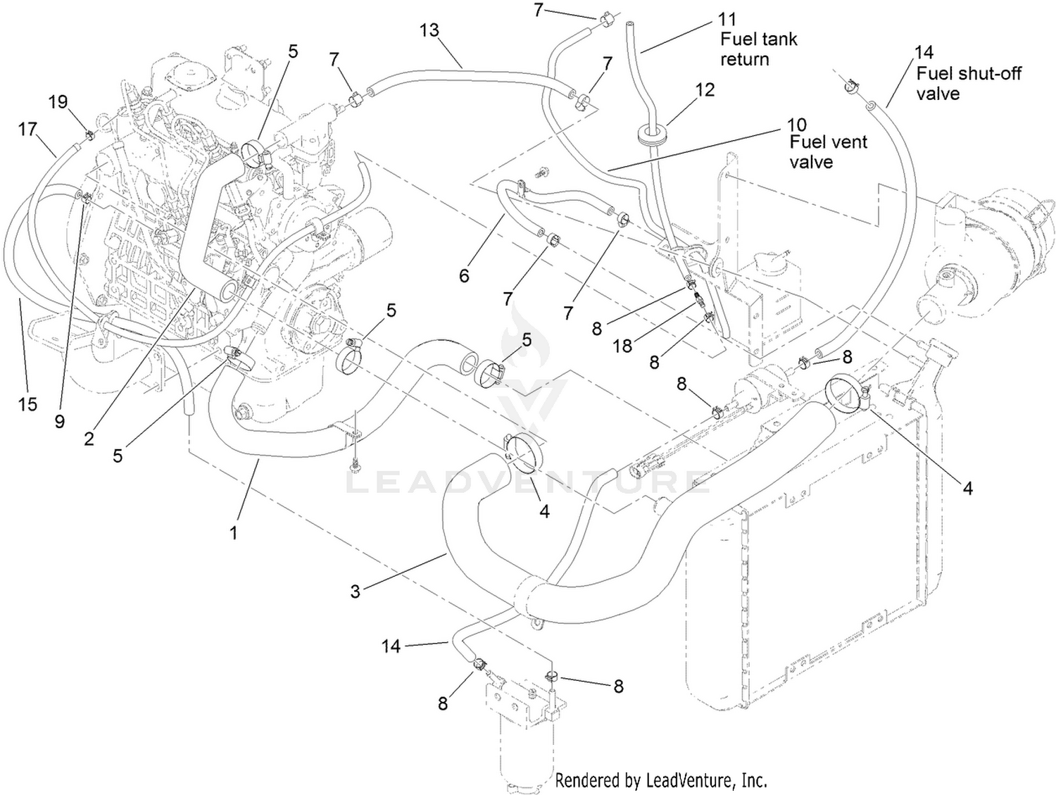 Radiator, Air Hose and Fuel Line Assembly