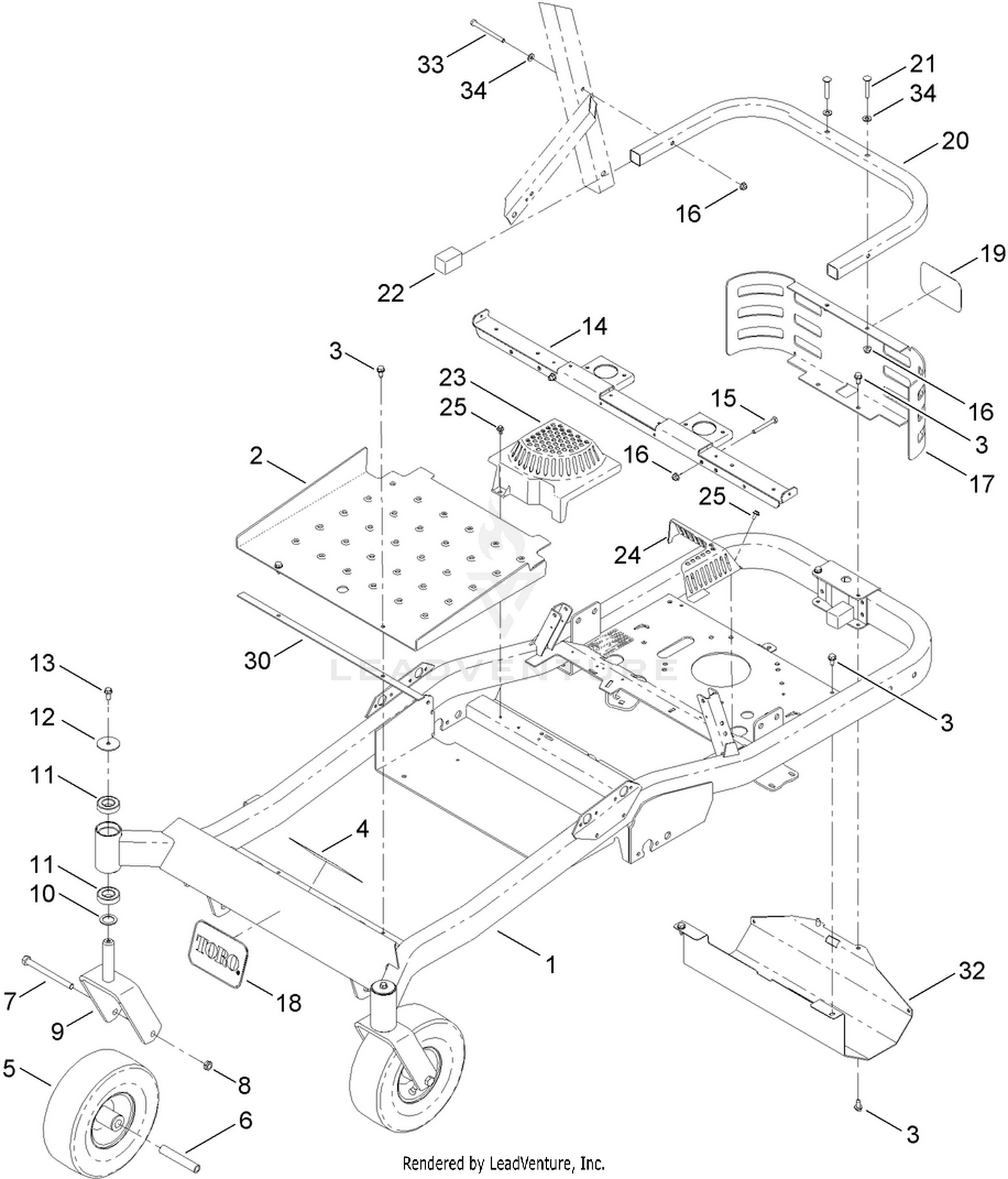 Main Frame and Caster Wheel Assembly