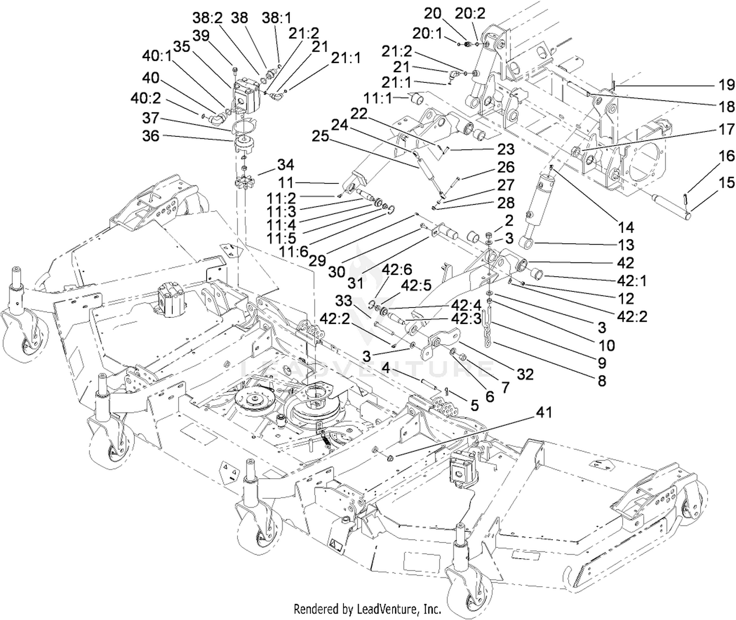 Front Deck, Lift Arm and Cylinder Assembly