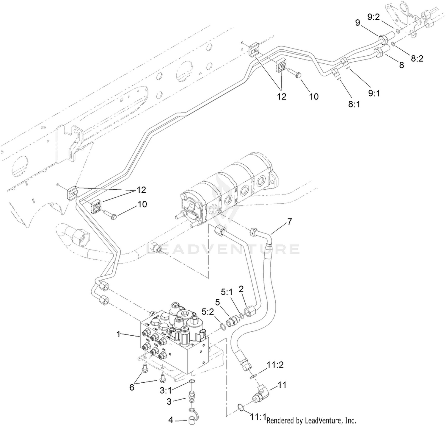 Hydraulic Lift Block and Plumbing Assembly
