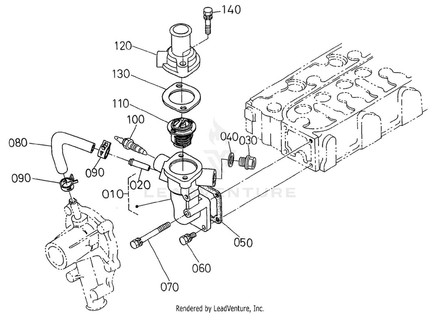 Water Flange and Thermostat Assembly