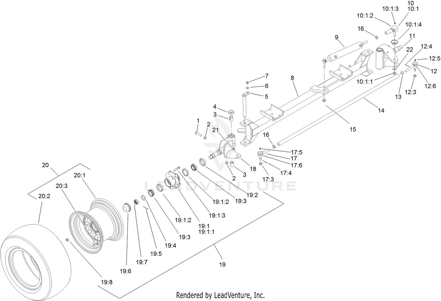 Front Wheel, Tie Rod and Spindle Assembly