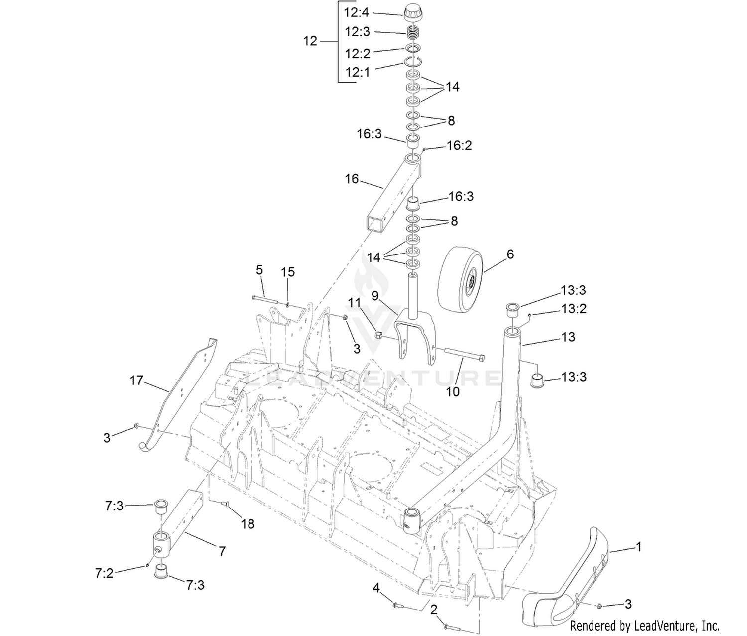 Left Hand Deck Skid and Caster Wheel Assembly