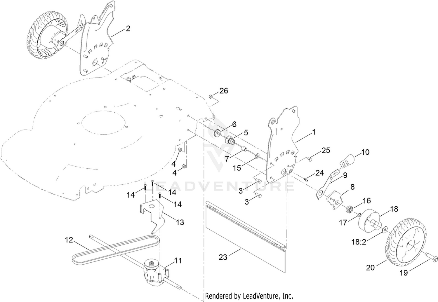 Rear Wheel and Height-of-Cut Assembly