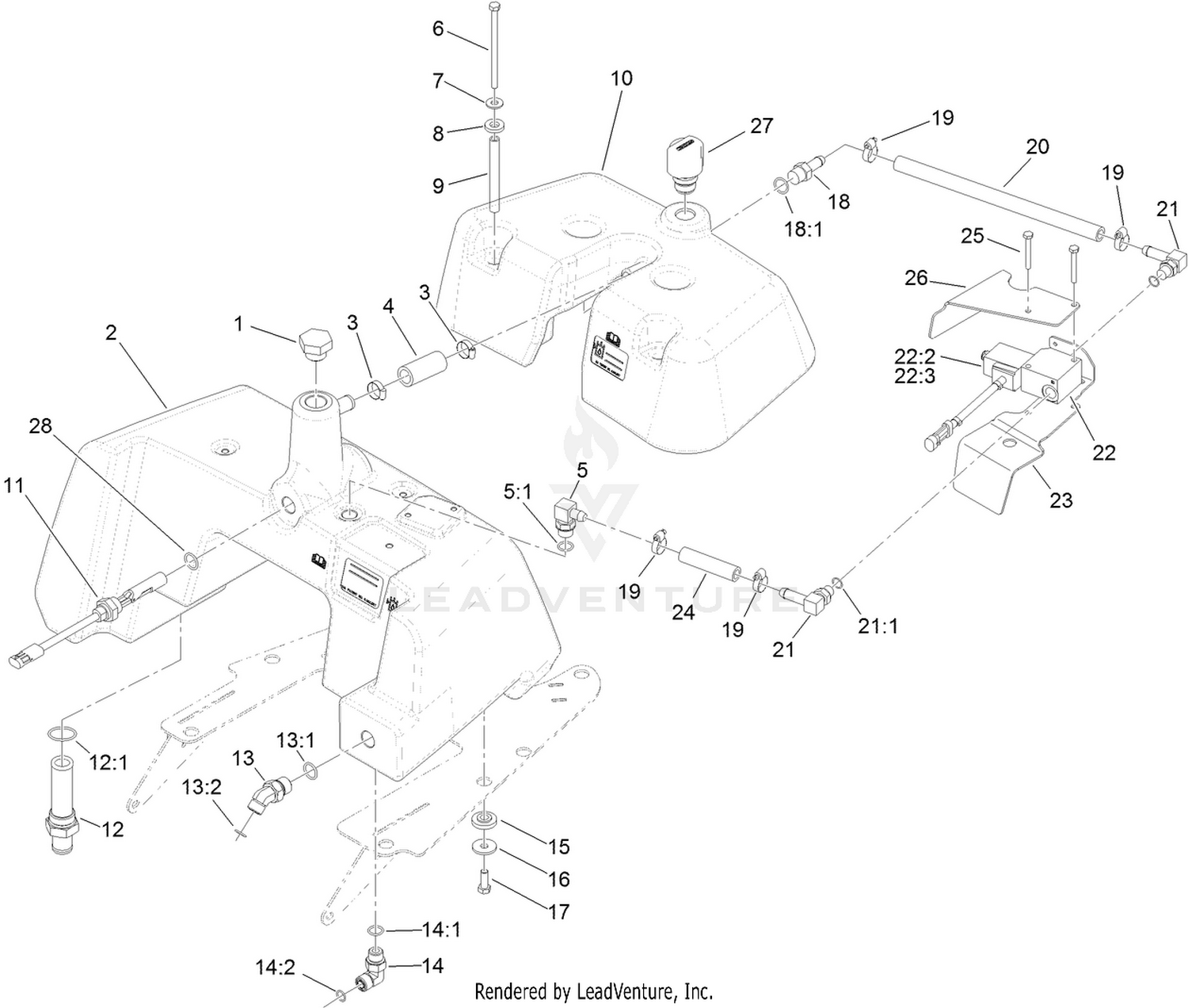 Hydraulic Tank and Leak Detector Assembly