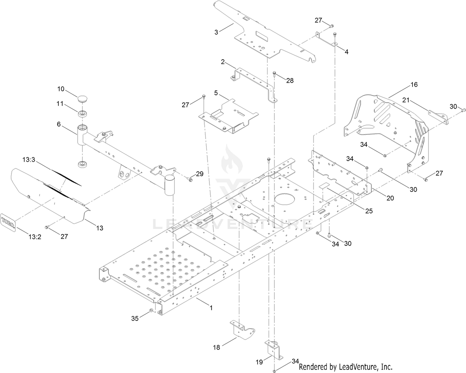 Frame, Front Axle and Caster Wheel Assembly