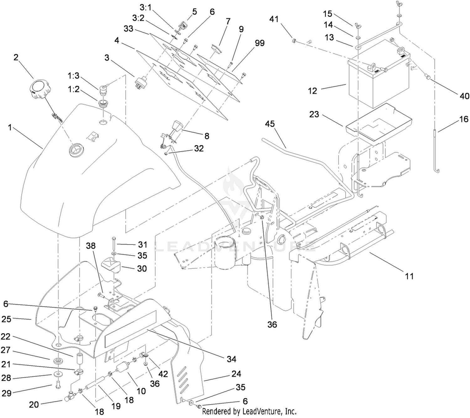 Fuel Tank and Battery Assembly