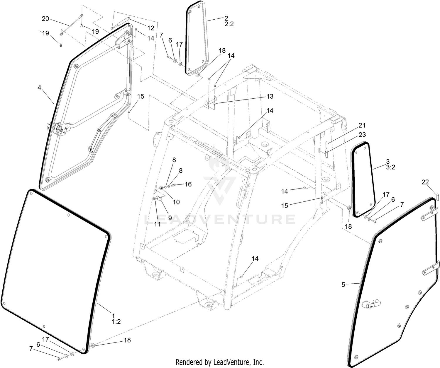 Front Window, Door and Side Window Assembly