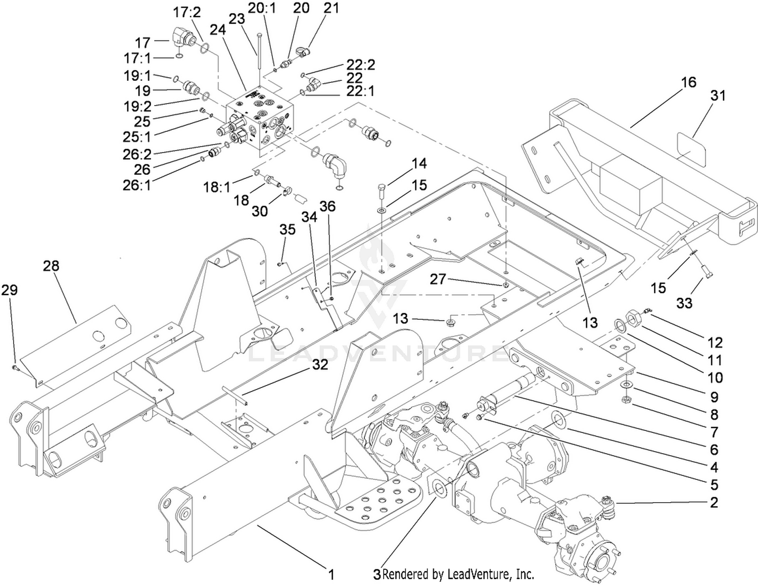 Frame, Rear Axle Mount and Bumper Assembly