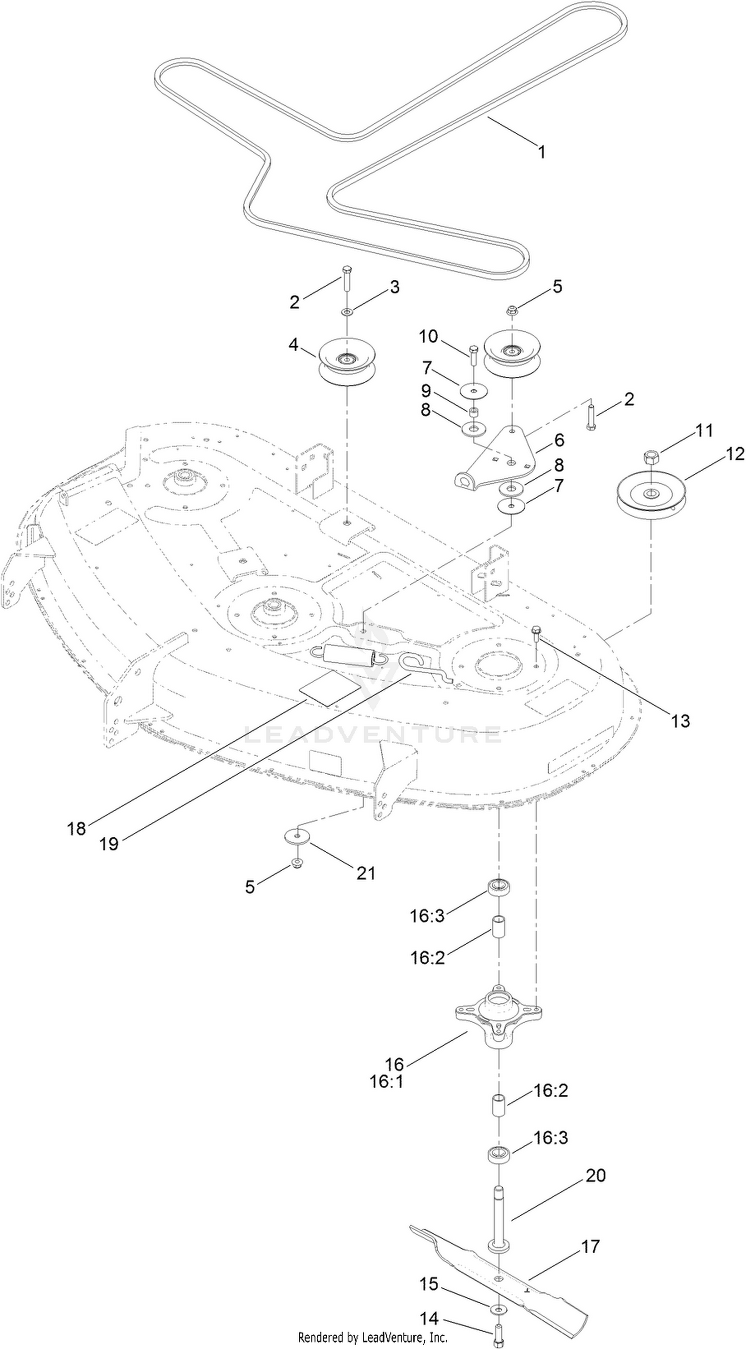 50 Inch Deck Belt, Spindle and Blade Assembly