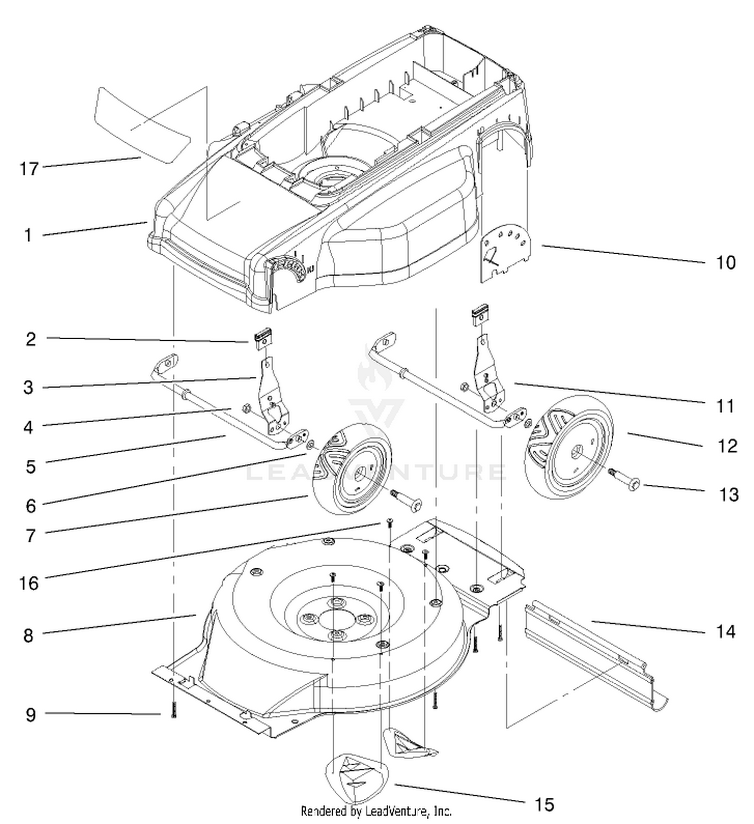 Deck, Liner And Wheel Assembly