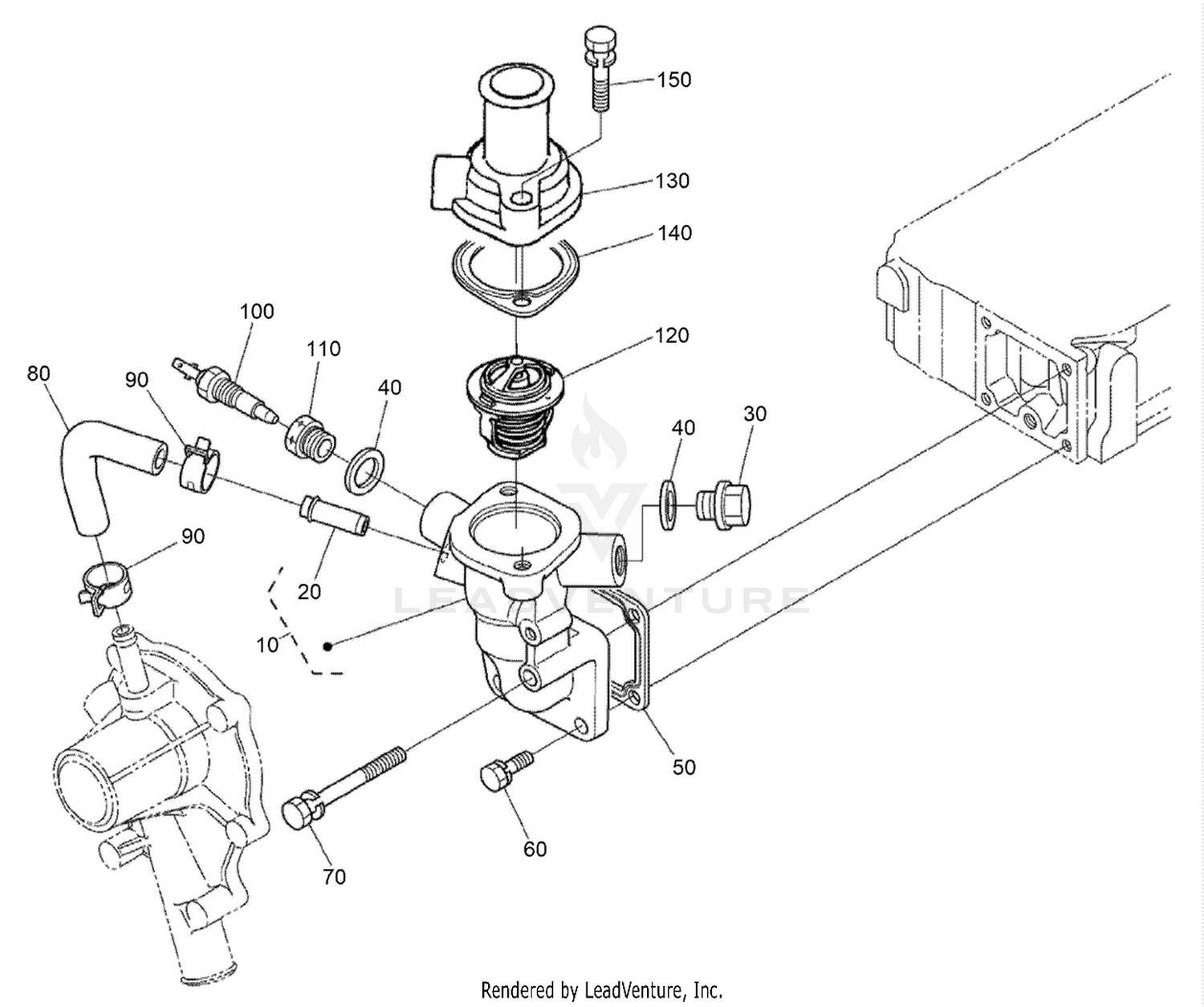 Water Flange and Thermostat Assembly