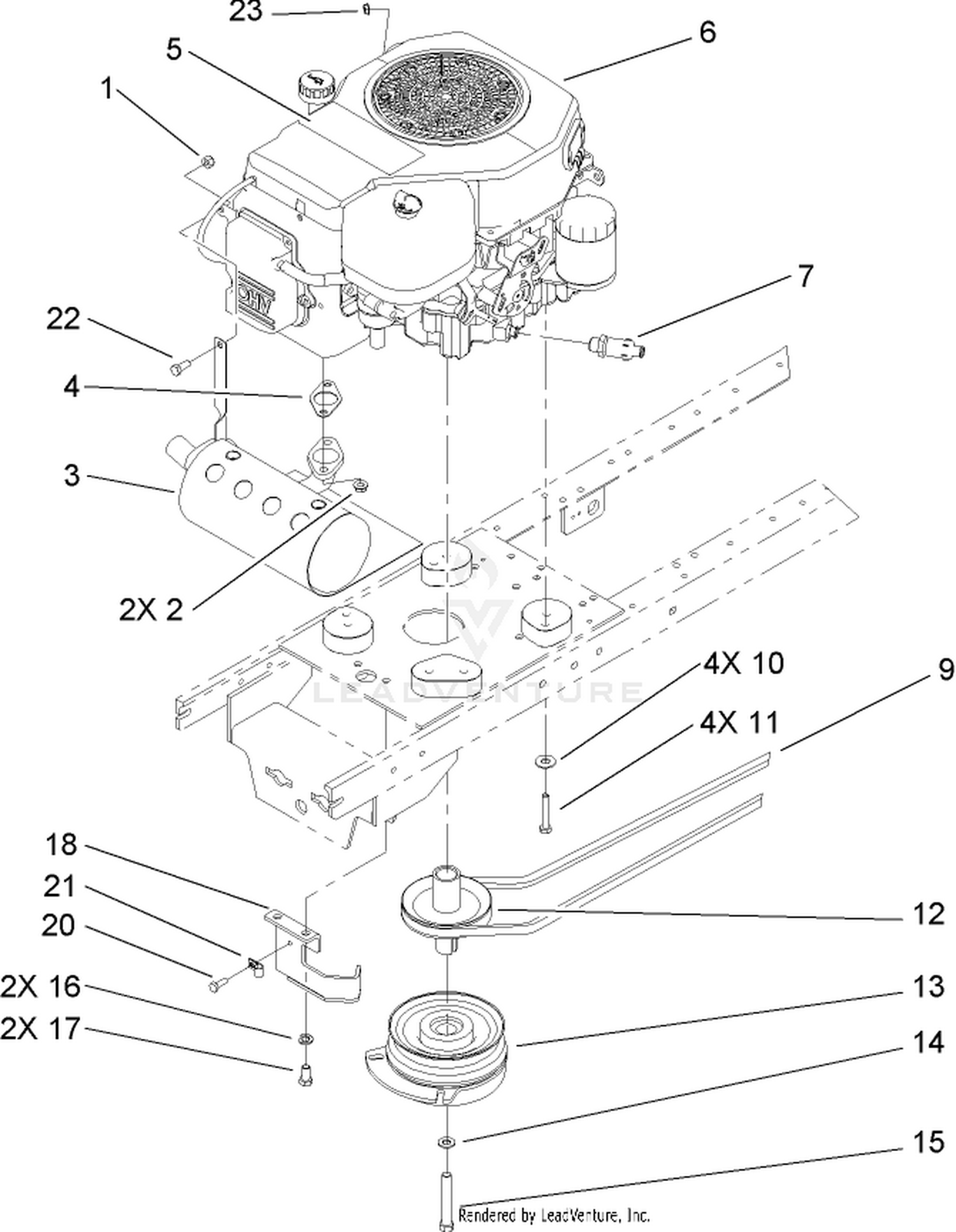 Engine, Muffler and PTO Assembly