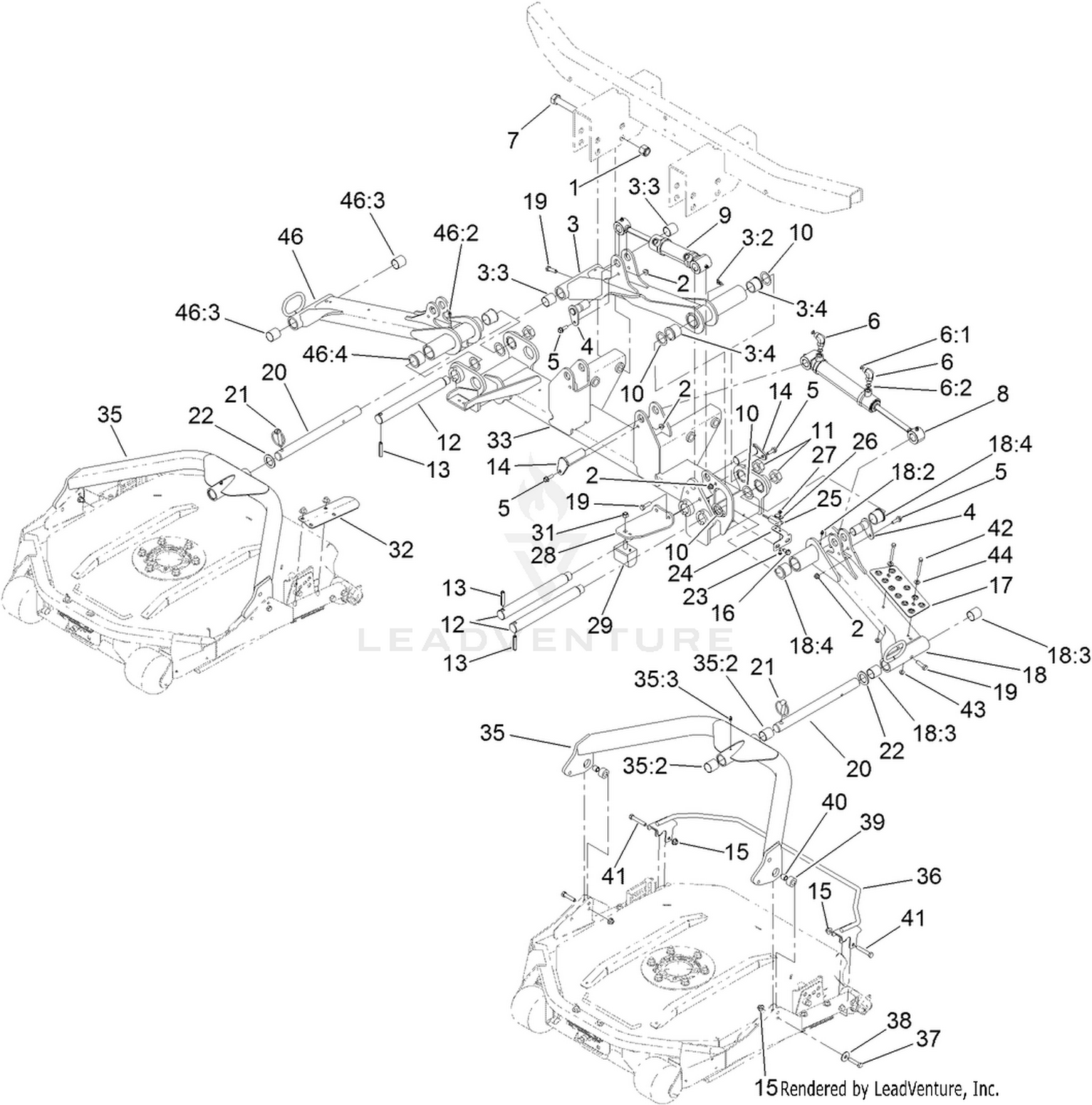 No. 1, No. 4 and No. 5 Lift Arm and Deck Assembly