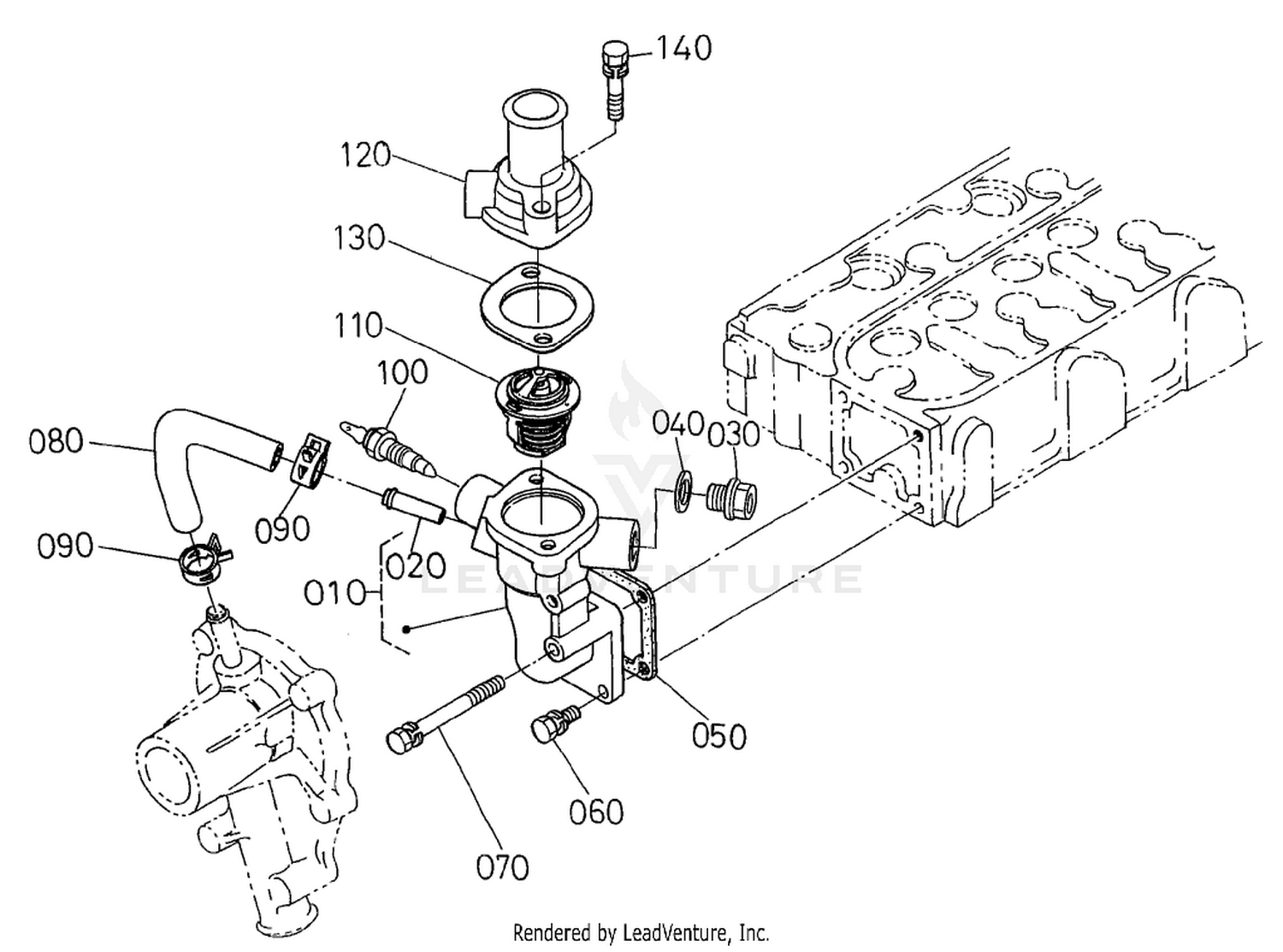 Water Flange and Thermostat Assembly