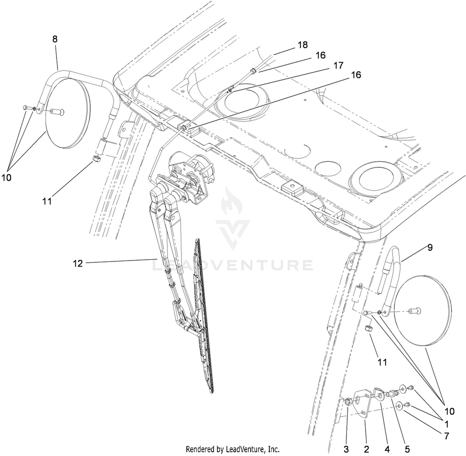 Door Striker, Wiper and Mirror Assembly