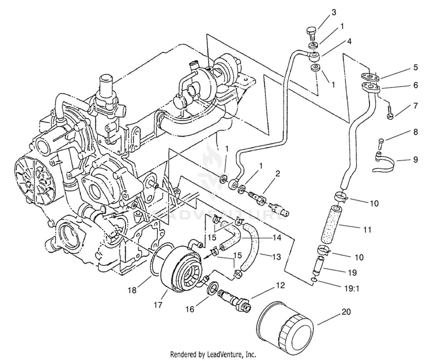 Filter, Oil Cooler, and Pipe Assembly