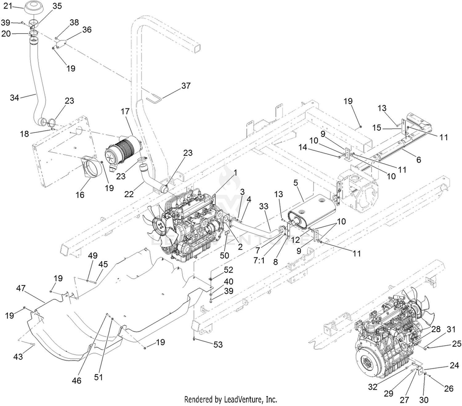 Engine, Exhaust and Air Cleaner Assembly