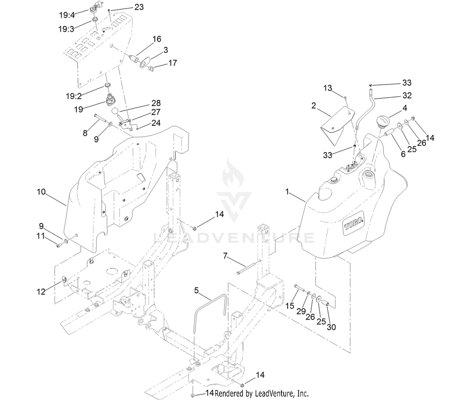 Fuel Tank and Control Panel Component Assembly