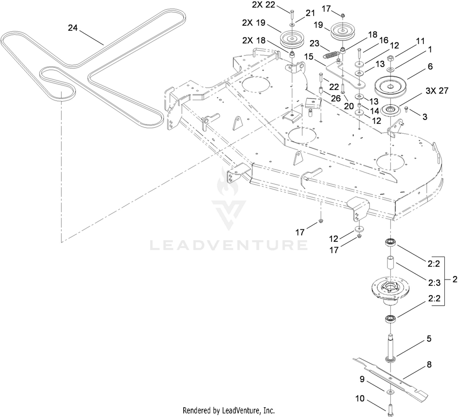 60 Inch Deck Spindle and Belt Assembly