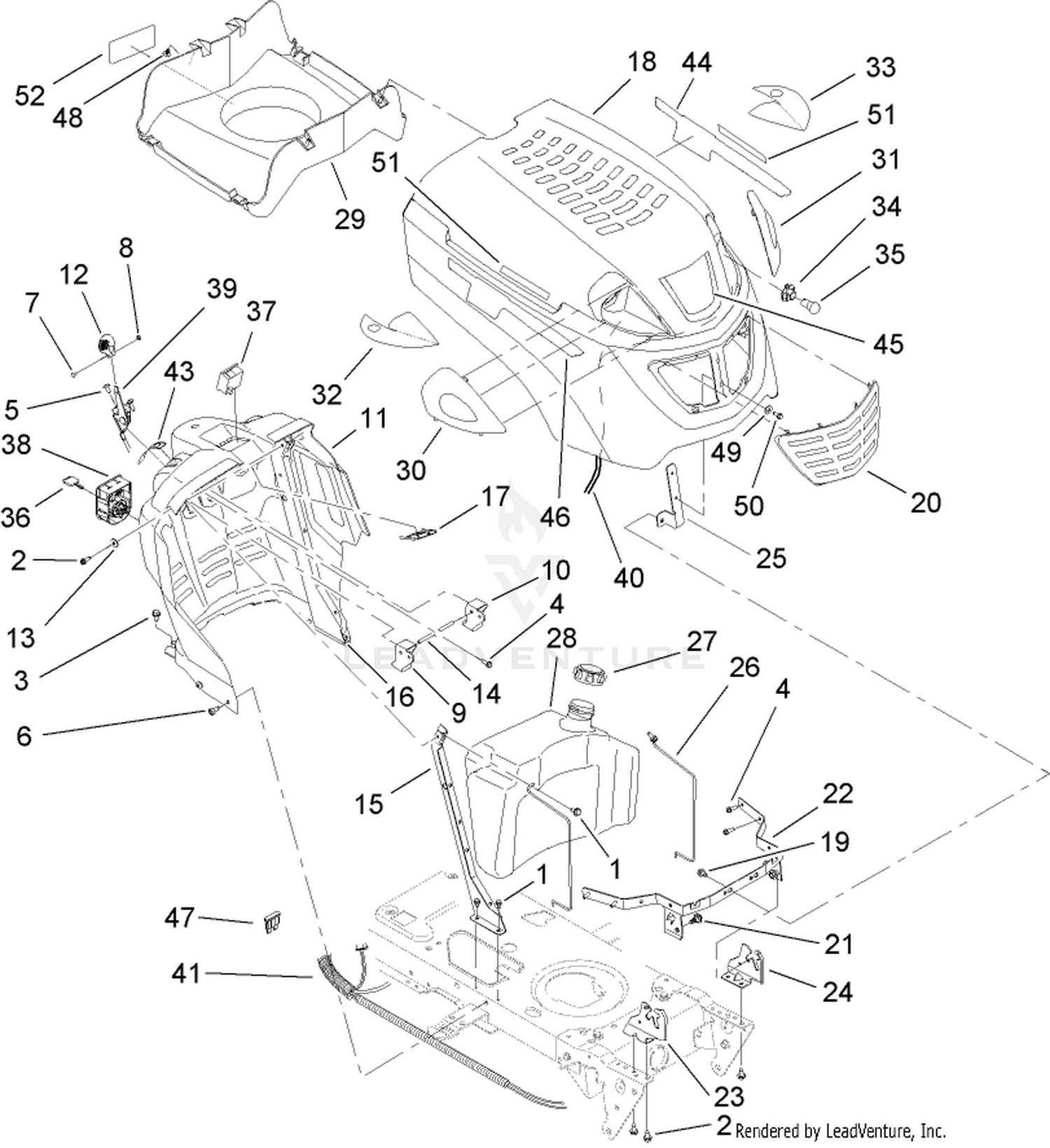 Fuel Tank and Hood Assembly