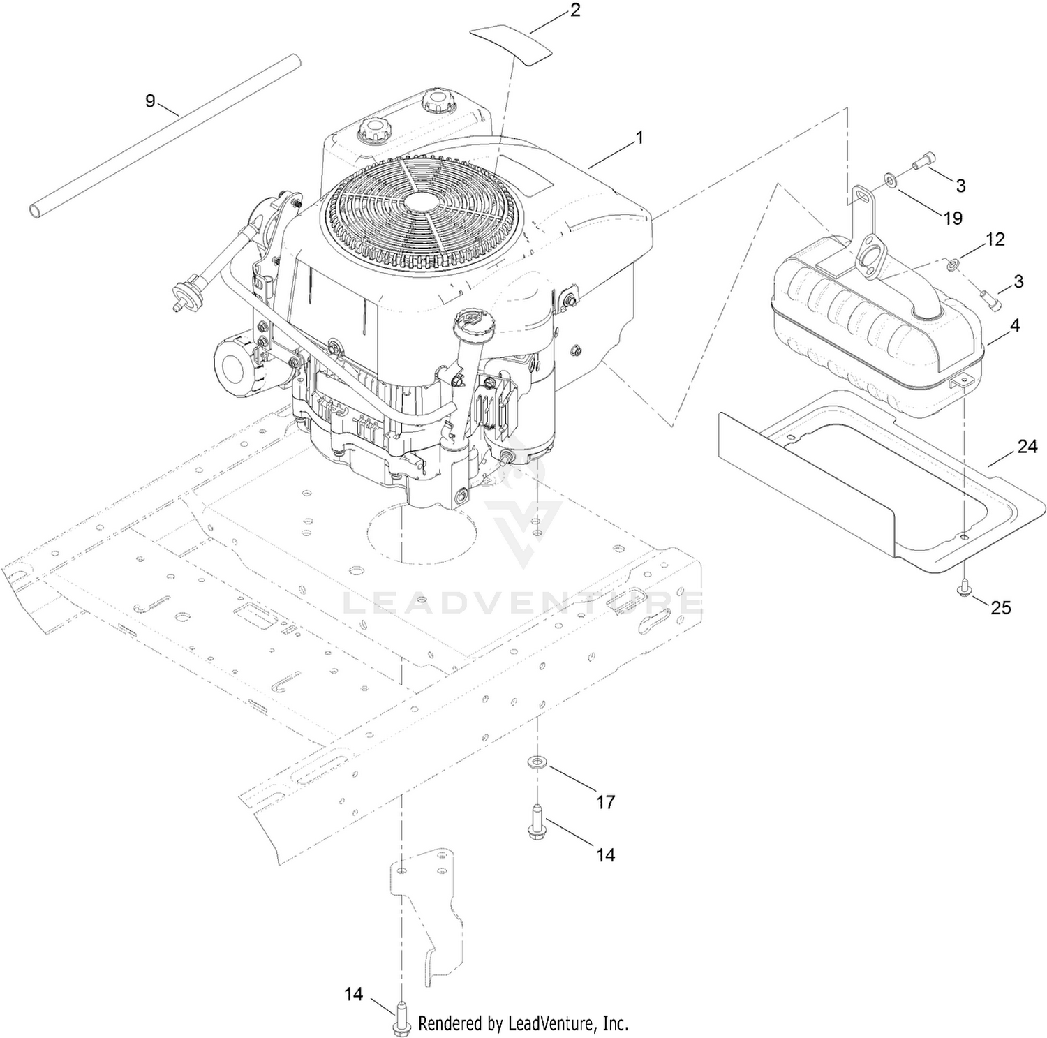 Engine and Muffler Assembly