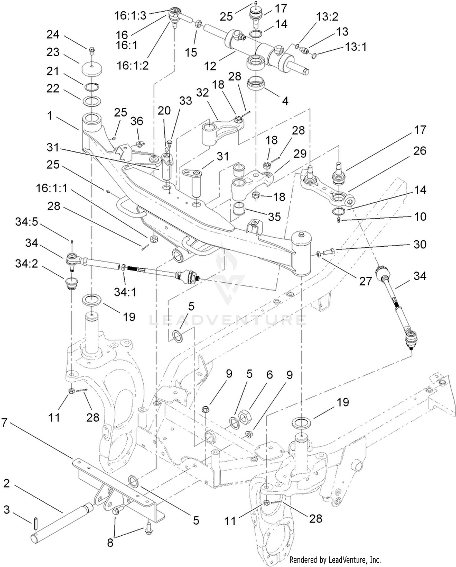Front Axle and Tie Rod Assembly