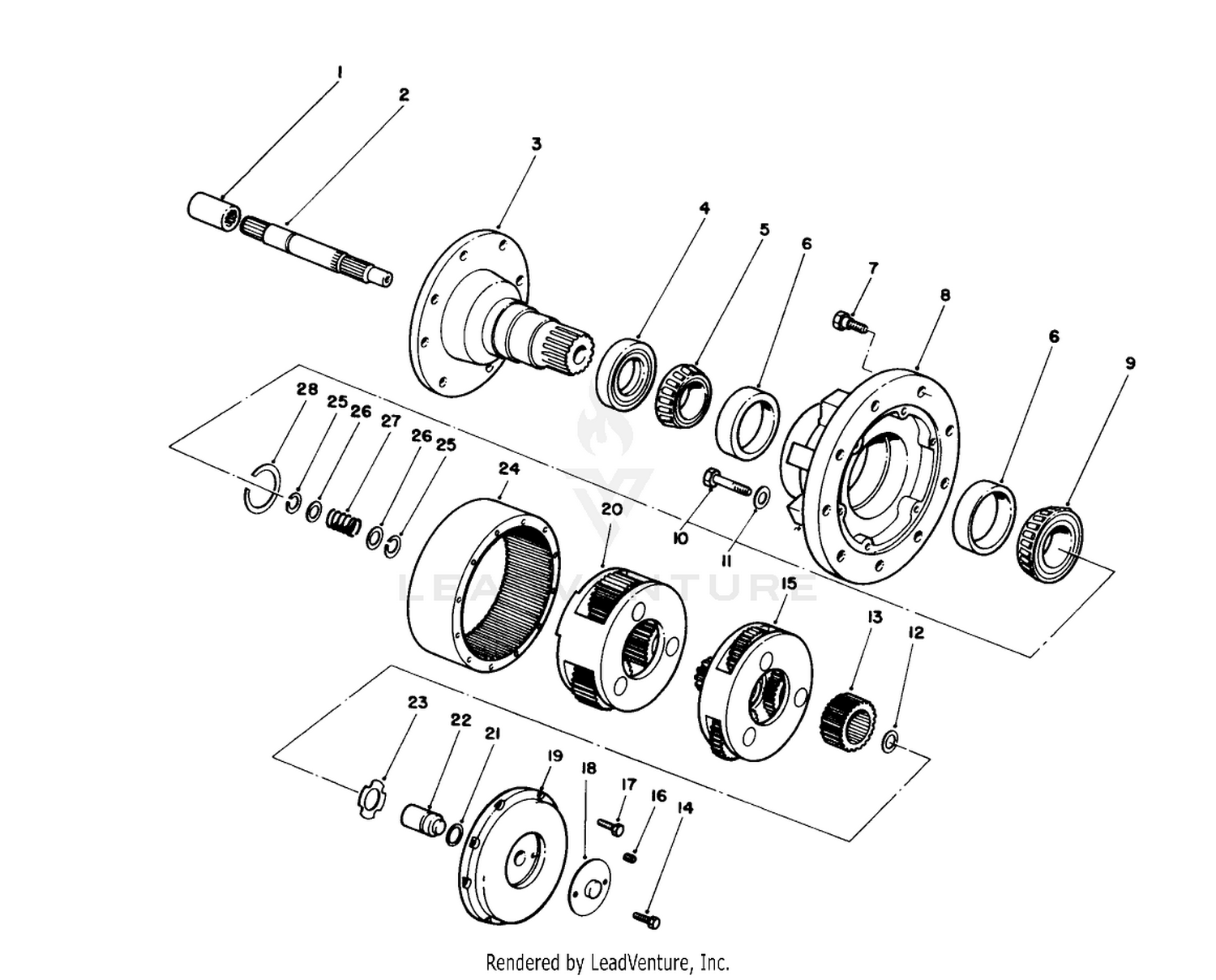 Planetary Gear Drive Assembly No. 58-5530 (**58-5530 High Speed Ratio 15.88:1) (??62-6400 Standard Speed Ratio 19.62:1)