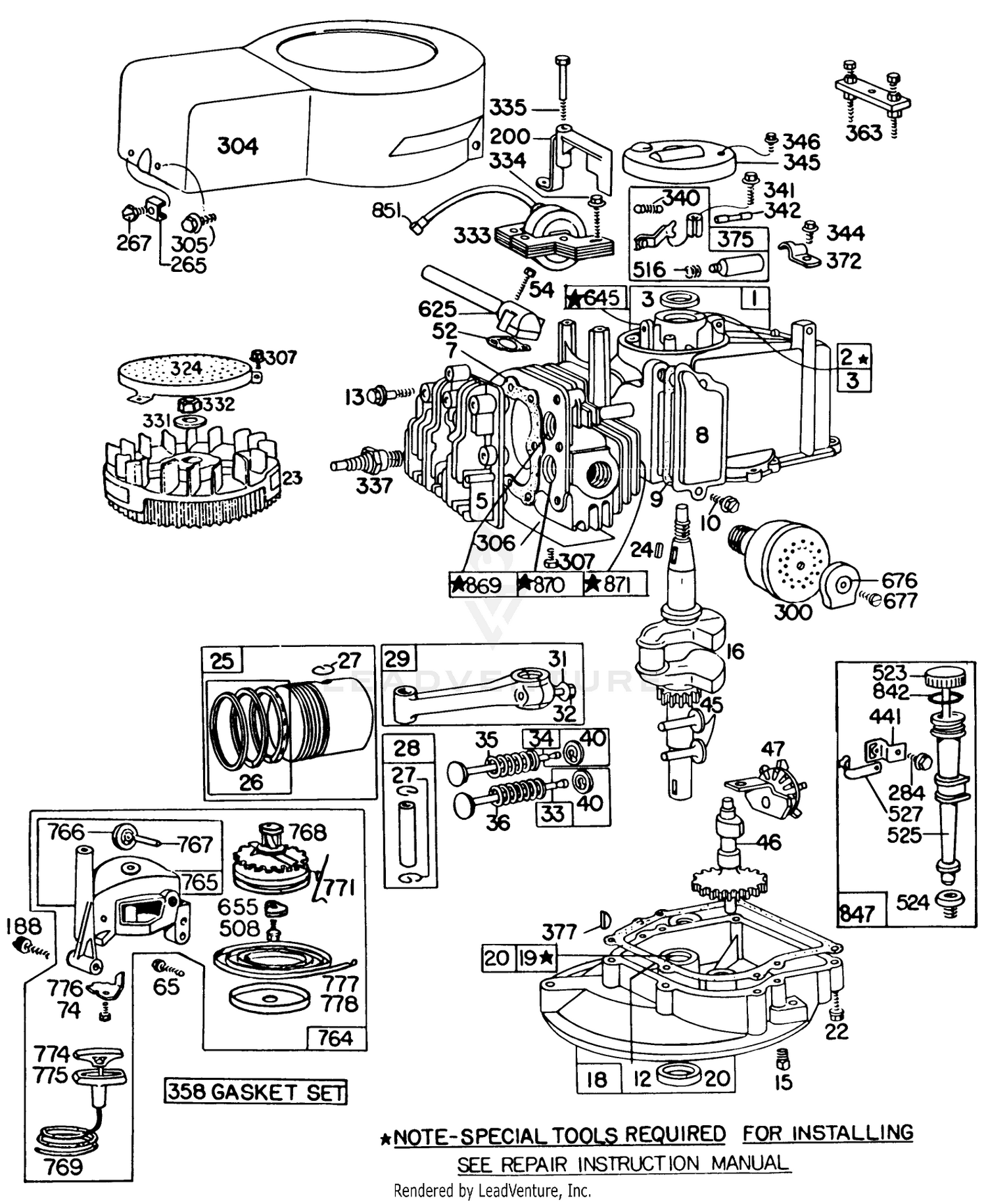 Engine Briggs  Stratton Model 93508-0195-01 Engine Briggs  Stratton Model 92908-2053-01