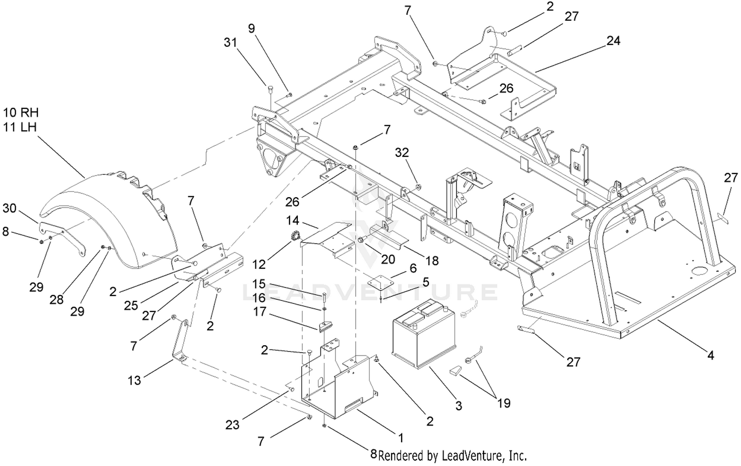Rear Fender and Battery Mount Assembly