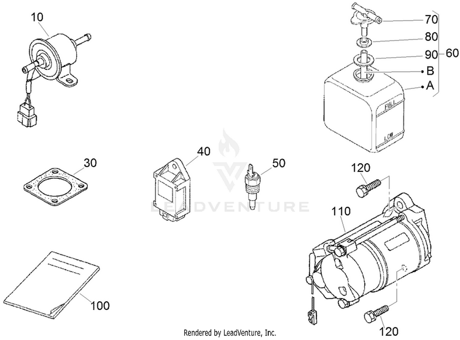 Starter, Overflow Bottle and Miscellaneous Engine Parts
