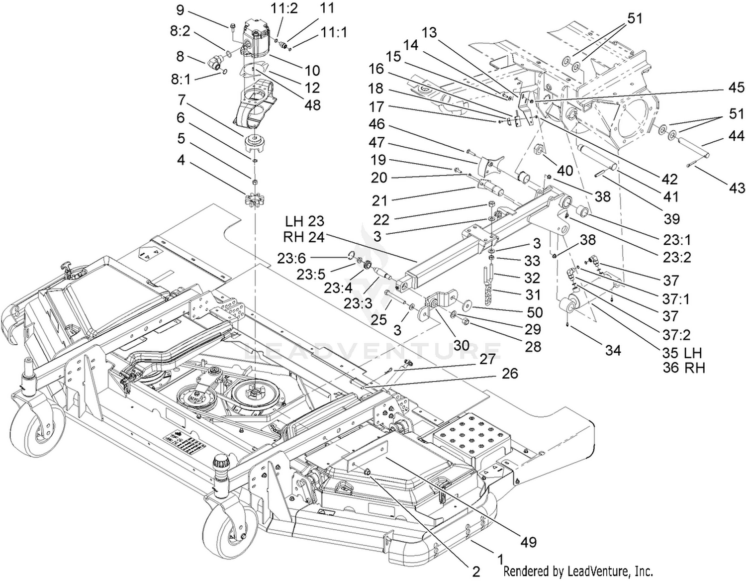 Front Deck Lift Arm and Cylinder Assembly