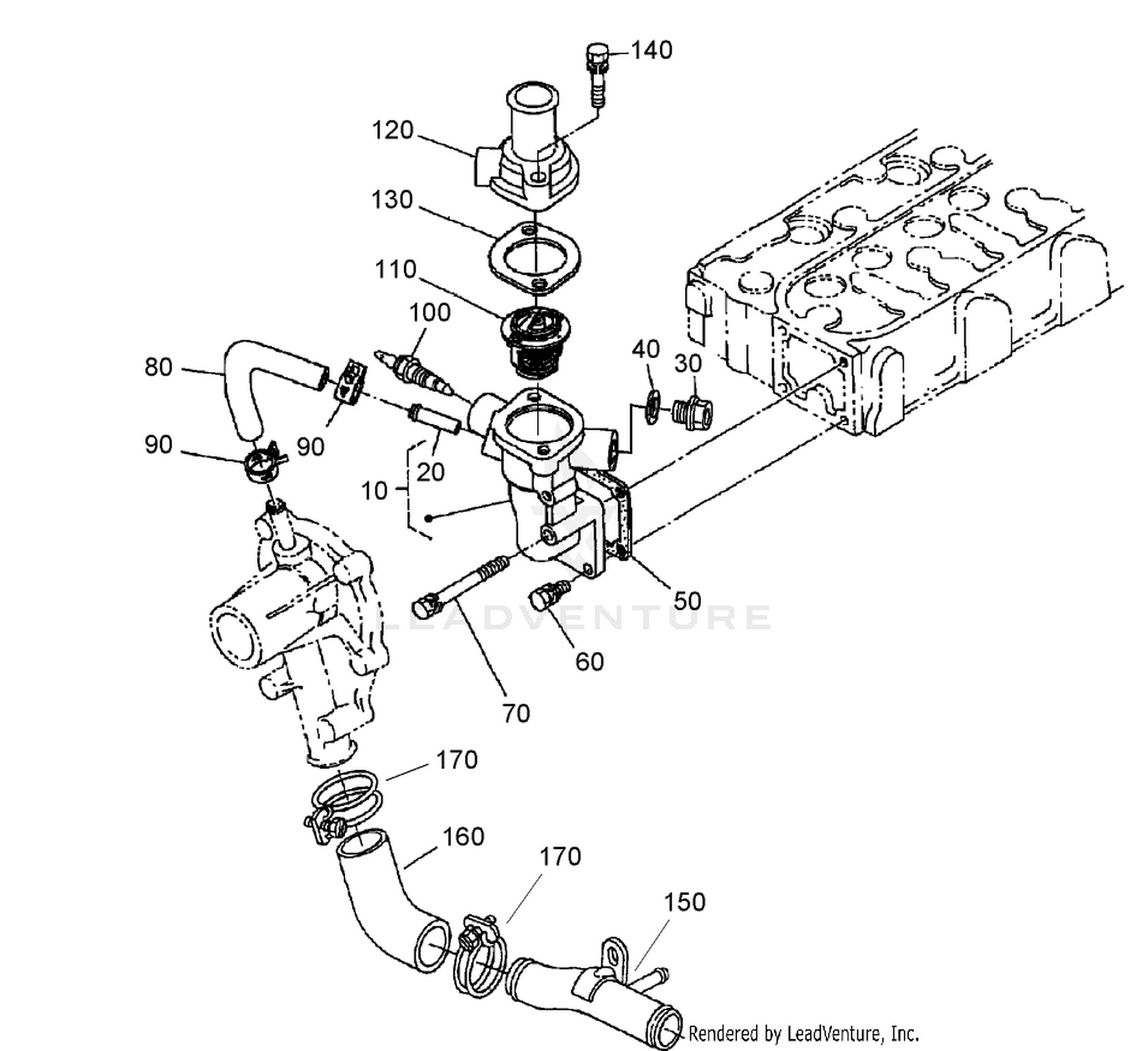 Water Flange and Thermostat Assembly