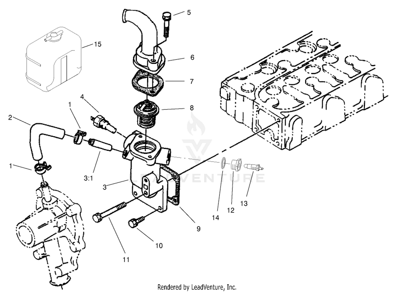 Water Flange and Thermostat Assembly