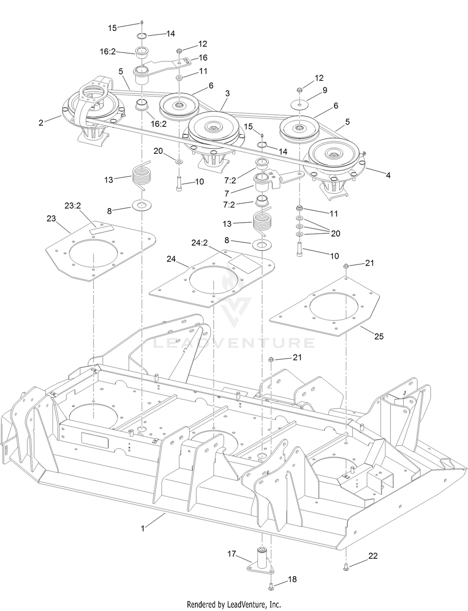 Right Hand Deck Belt, Pulley and Spindle Assembly