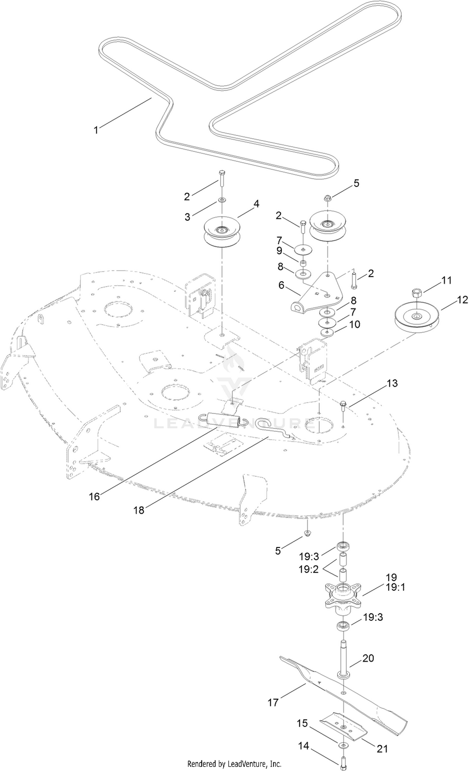 42 Inch Deck, Belt and Blade Assembly