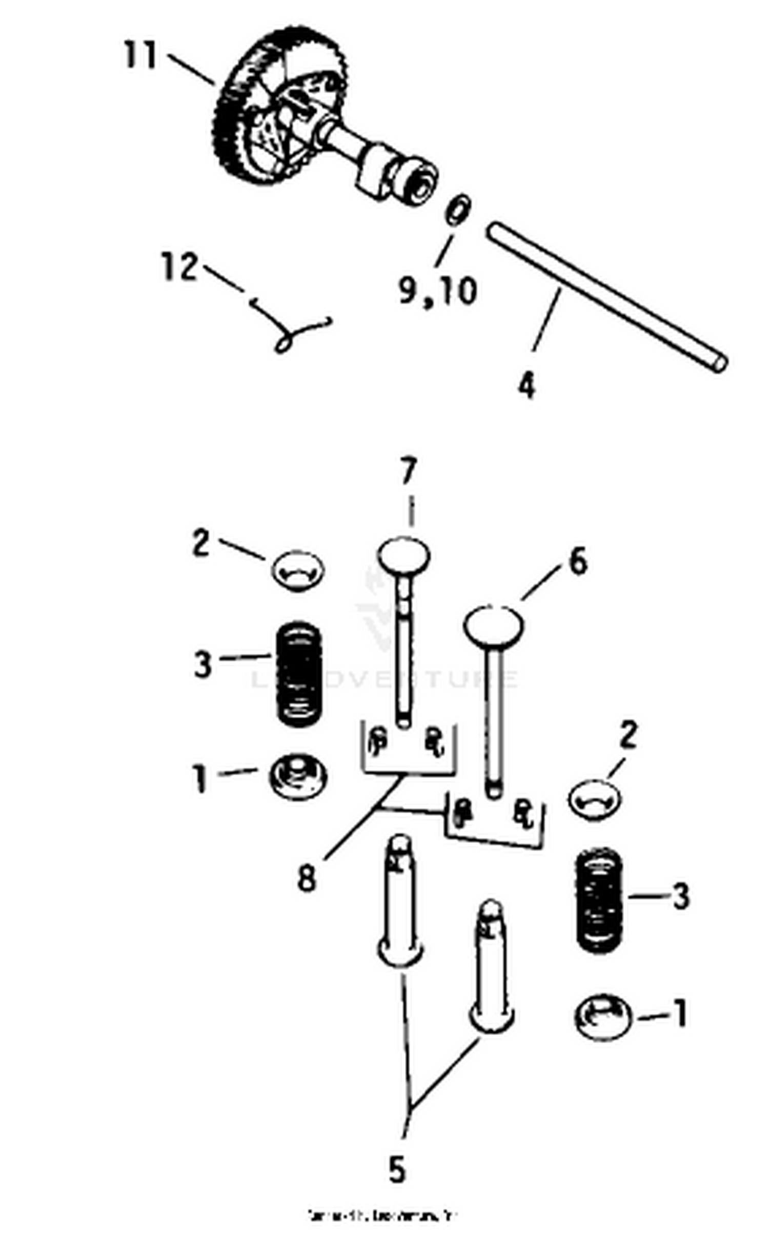 Camshaft  Valves-Engine Assembly-Kohler Model K-321s Spec. No. 60407