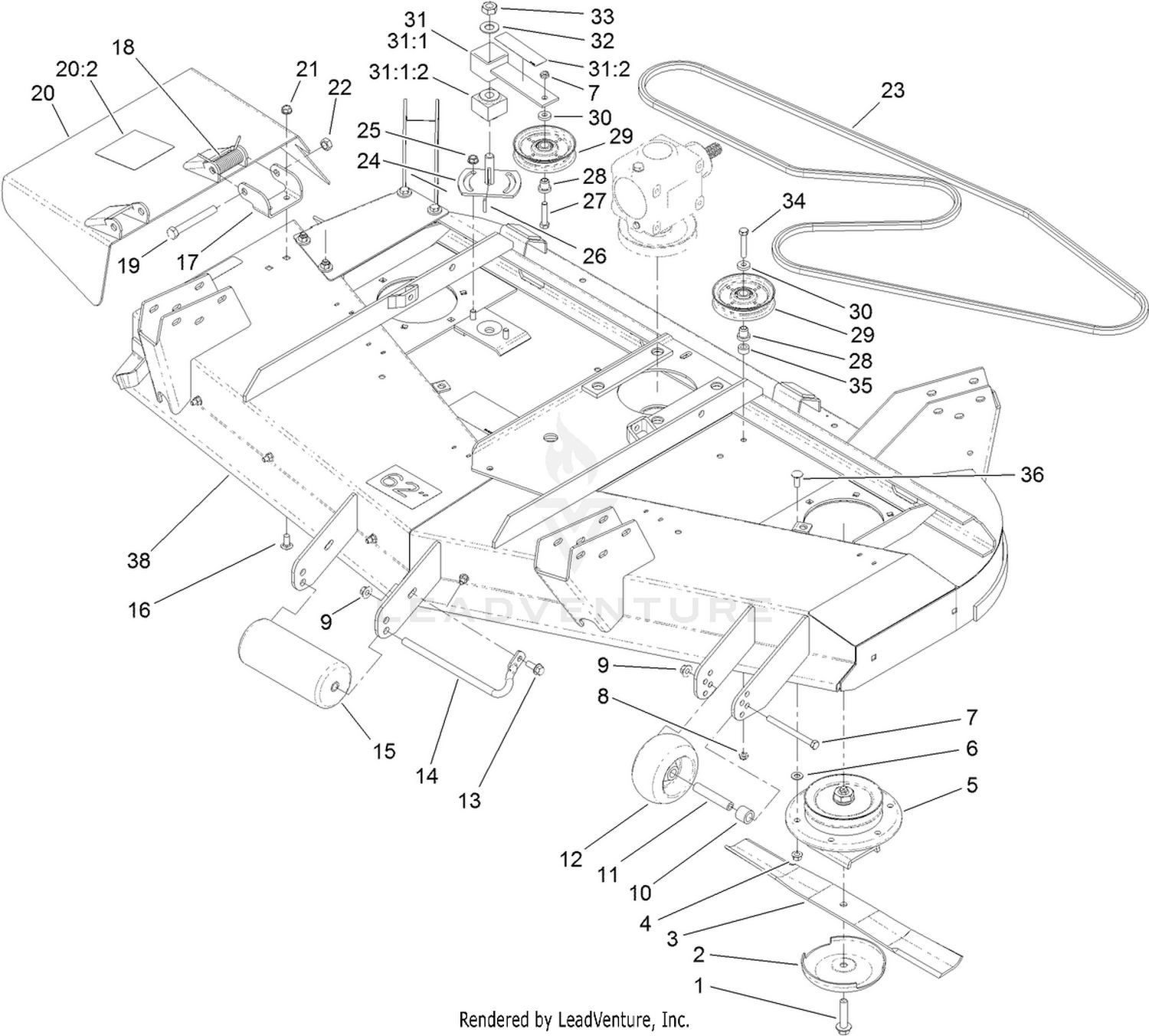 Deck, Deflector and Spindle Assembly