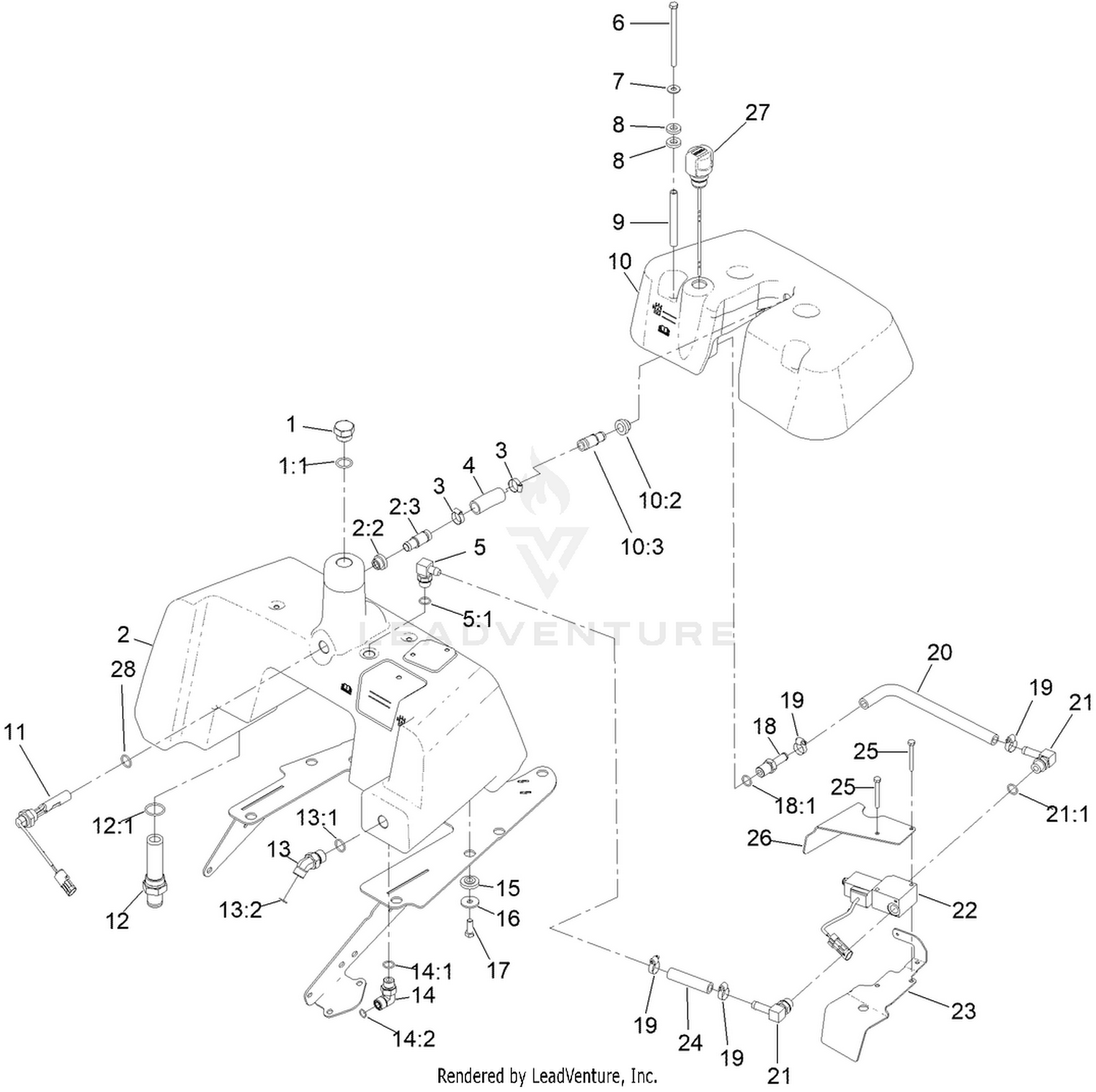 Hydraulic Tank and Leak Detector Assembly