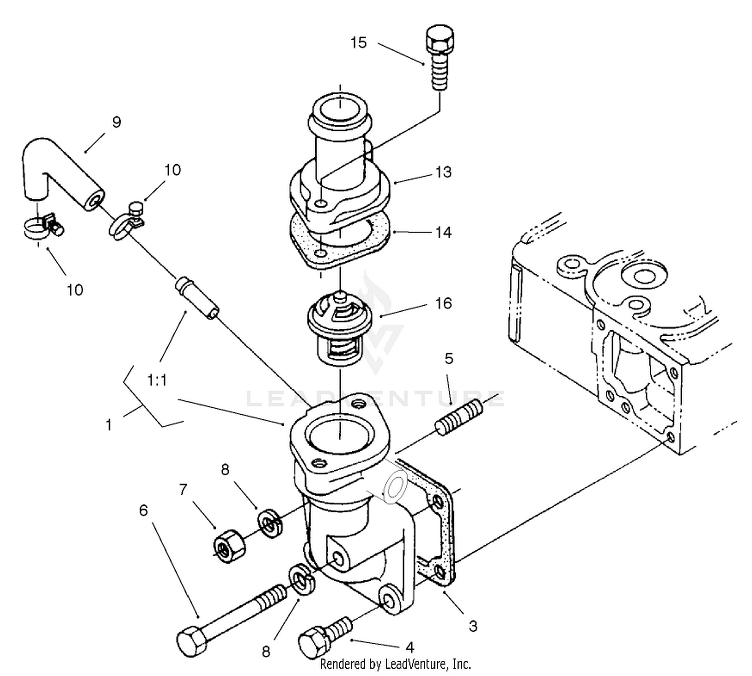 Water Flange And Thermostat Assembly