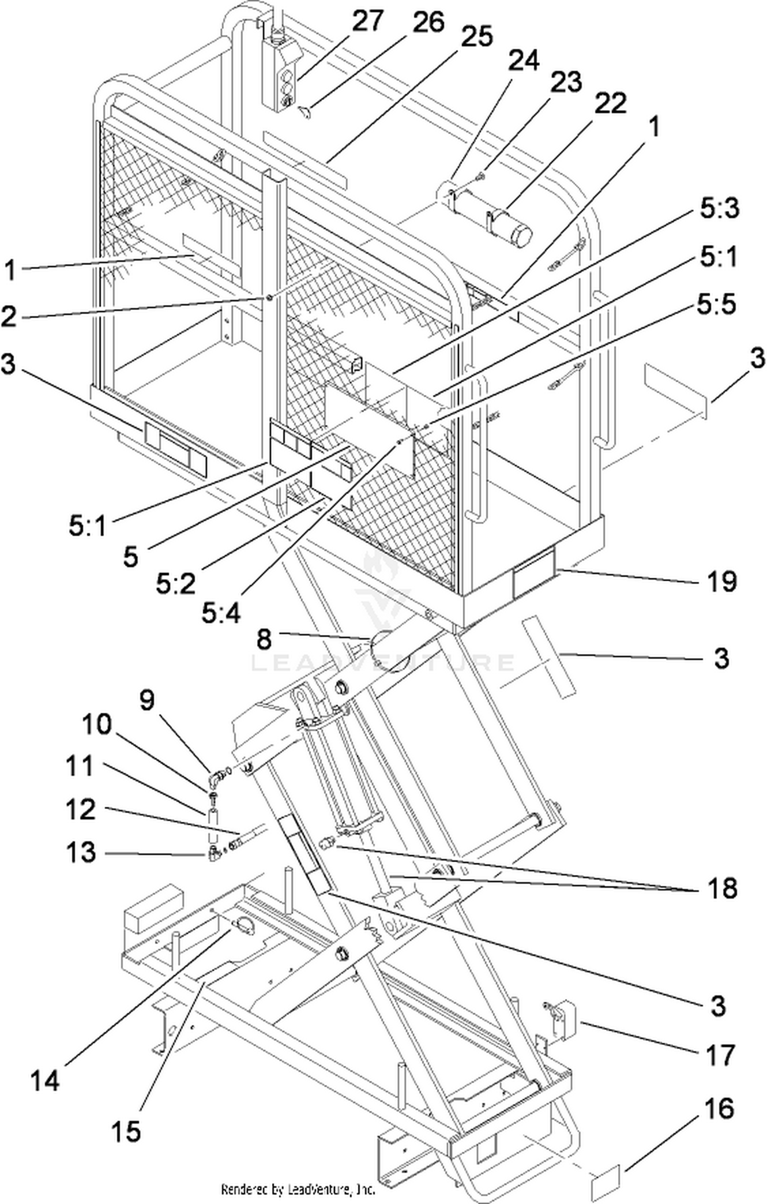 Deck, Arm and Hydraulic Cylinder Assembly