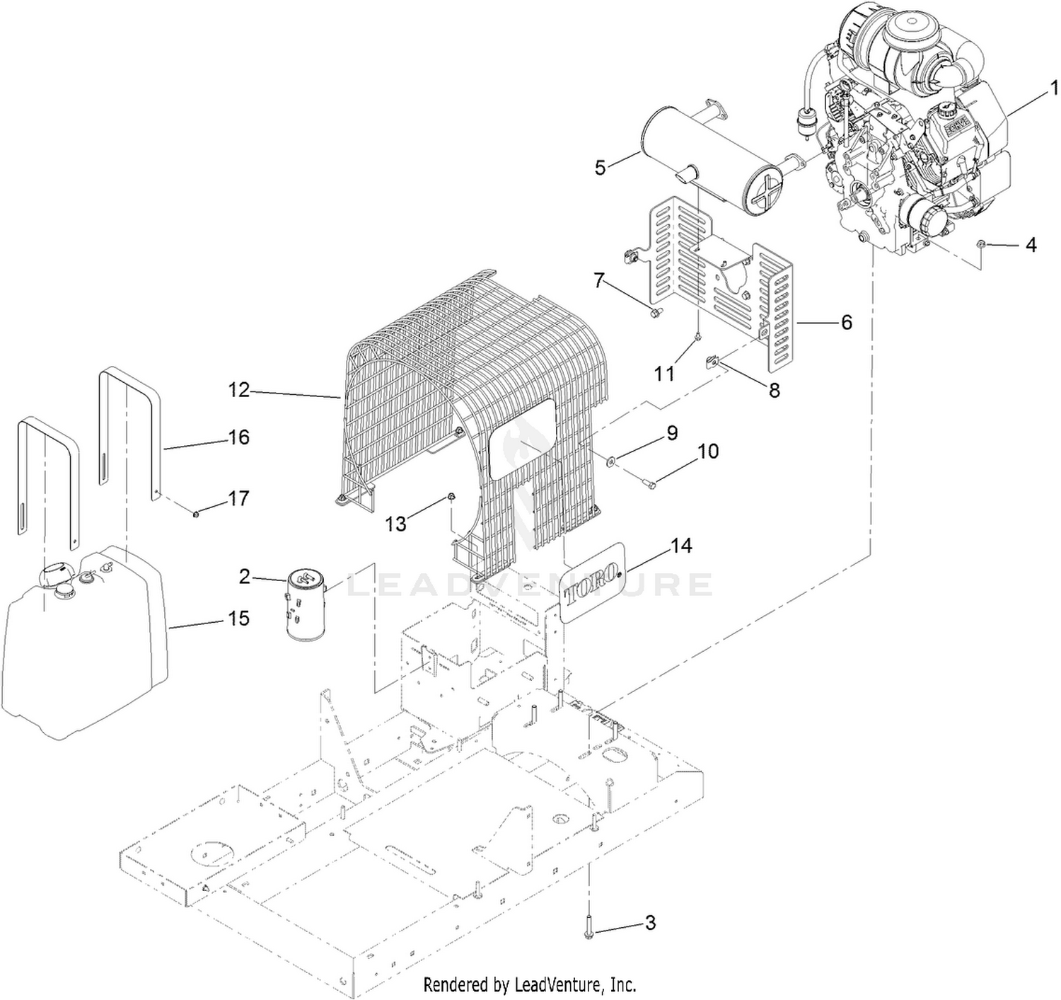Engine, Muffler and Fuel Tank Assembly