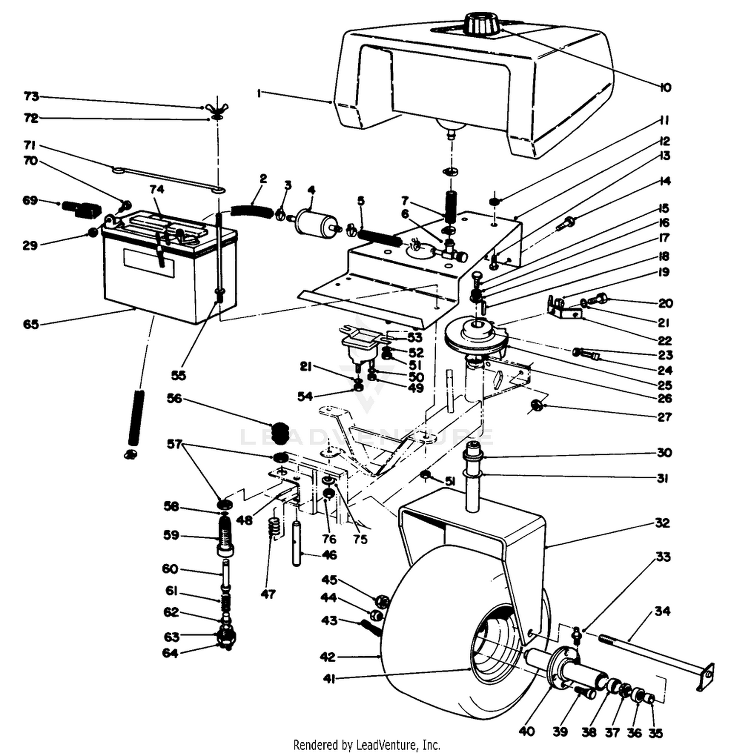 Gas Tank Battery And Caster Wheel Assembly