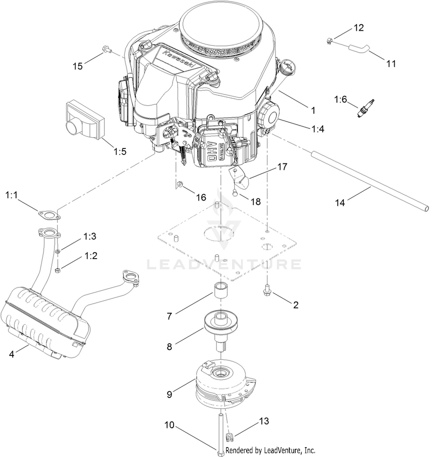Engine, Muffler and Clutch Assembly